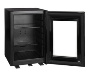 Minibar hotelowy, do pensjonatu, na zimne napoje, szklany front DSSMT40GD termoelektryczny, kol. czarny