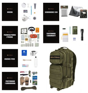 Plecak ewakuacyjny wojenny na zagrożenia z wyposażeniem SAFEBAG  NORMALNY MINI