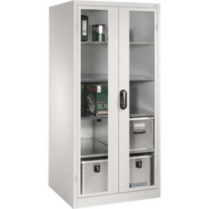 Szafa warsztatowa głęboka 195x120x80, szeroka, przezroczyste drzwi z półkami metalowymi 8934-055