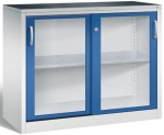 Szafa uniwersalna warsztatowa 100x160x50 z przezroczystymi przesuwnymi drzwiami,  dostawna, szeroka, ocynkowane półki 2156-055 