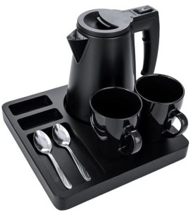 Zestaw powitalny do pokoju hotelowego, czajnik z tacą na filiżanki, DSTRAVELER BLACK II